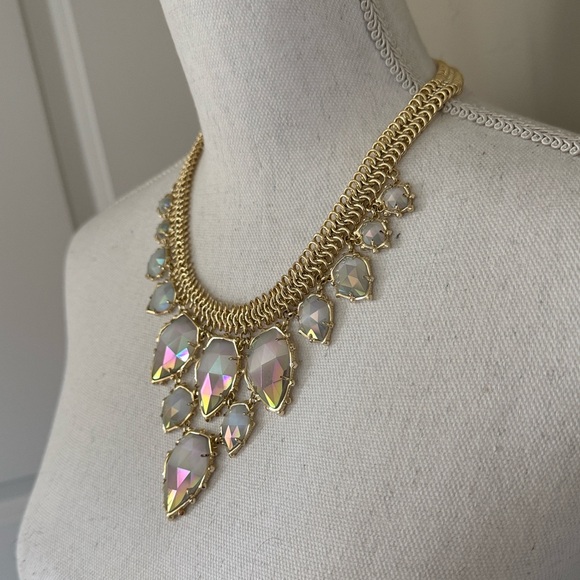 Vintage Kendra Scott Elegant Gretchen Statement Necklace Gold Iridescent Slate - Picture 14 of 17